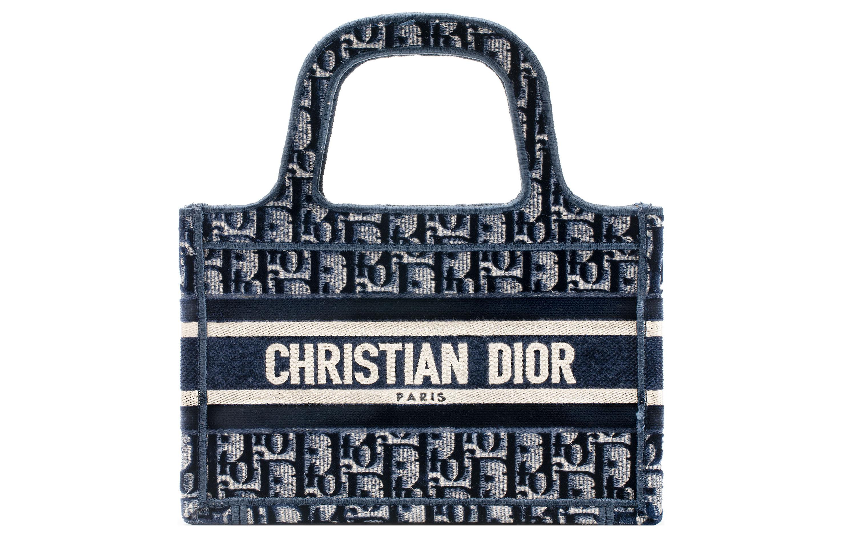 DIOR BookTote Velvet Tote Bag, Shopping Bag, Handbag Mini Women's Blue