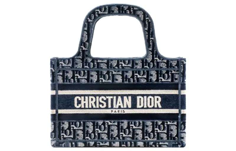DIOR BookTote Velvet Tote Bag, Shopping Bag, Handbag Mini Women's Blue