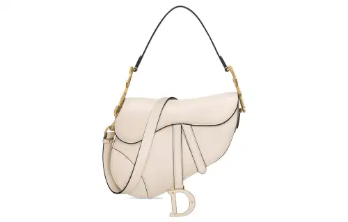 DIOR Smooth Calfskin Saddle Bag, Shoulder Bag, Crossbody Bag, Handbag Regular Women's Gray White