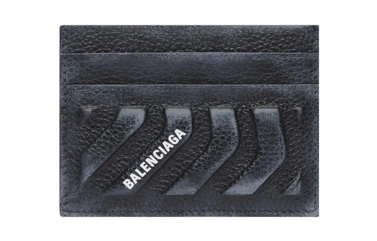 Balenciaga Car Grained Calfskin Card Holder Men's Black/Gray