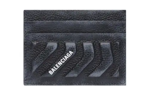 Balenciaga Car Grained Calfskin Card Holder Men's Black/Gray