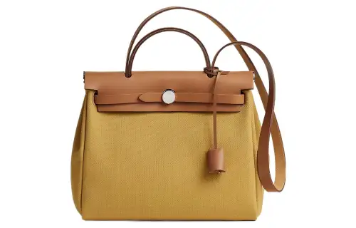 HERMES Herbag Zip Return Canvas With Hunter Cow Leather Shoulder Bag, Crossbody Bag, Handbag 31 Unisex AP Yellow