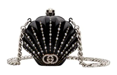 GUCCI Crystal Binding Eveningwear Bag, One Shoulder, Crossbody Clutch Women's Black
