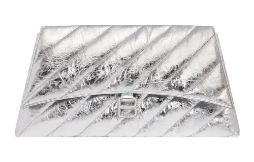 Balenciaga Crush Embossed Cow Leather Clutch Large Women's Silver