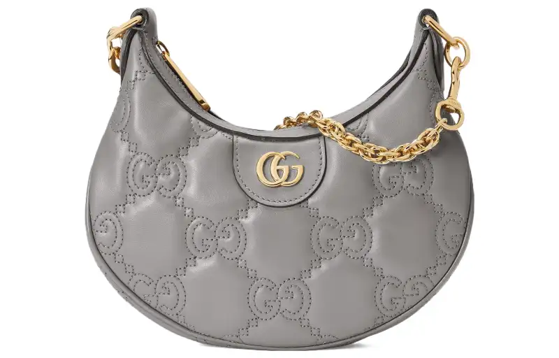 GUCCI GG Matelassé Leather Shoulder Bag Crescent Bag Shoulder Bag, Crossbody Bag Women's Gray