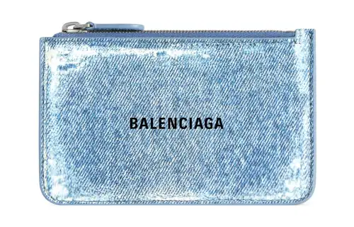 Balenciaga Cash Sheepskin Card Holder Card Holder Large Women's Blue