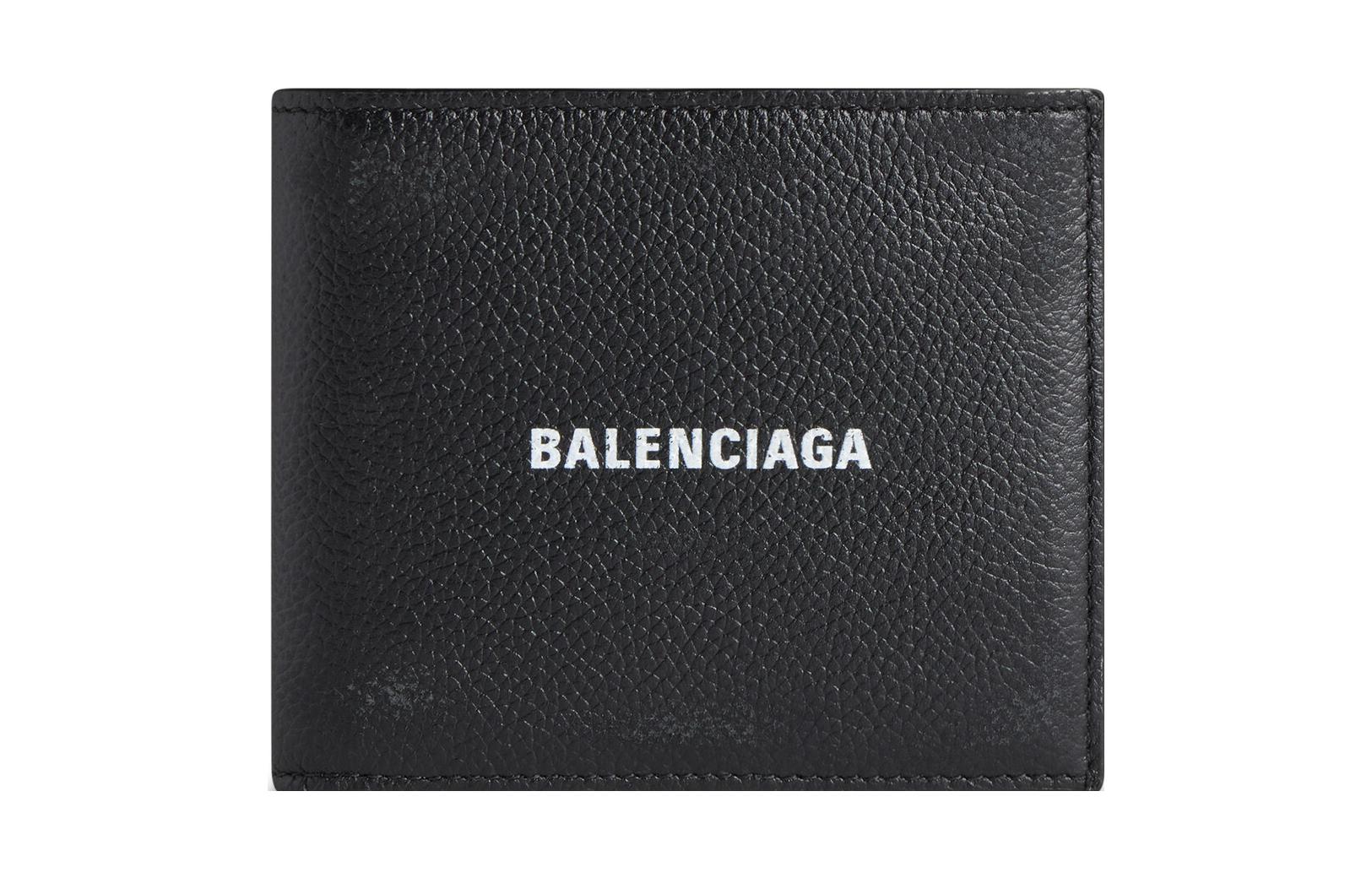 Balenciaga Cash Grained Calfskin Card Holder, Wallet Men's Black