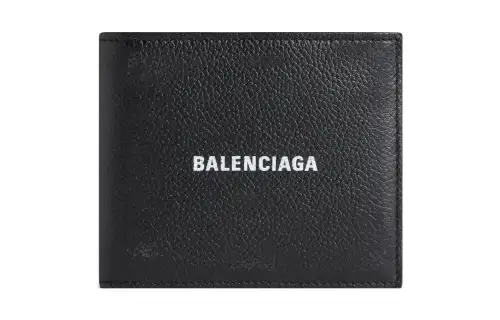 Balenciaga Cash Grained Calfskin Card Holder, Wallet Men's Black
