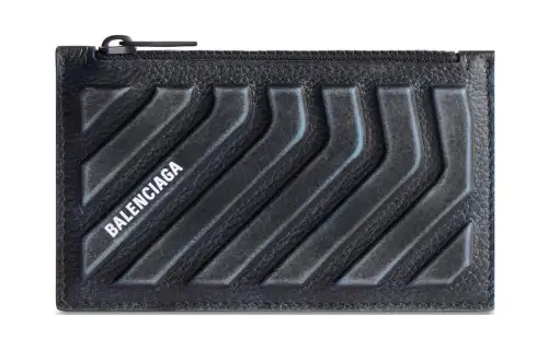Balenciaga Car Grained Calfskin Card Holder Men's Black/Gray