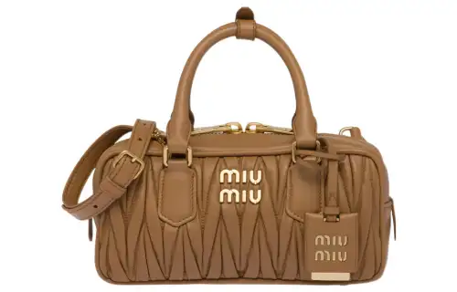 MIU MIU Matelassé Leather Handbag Small Women's Caramel