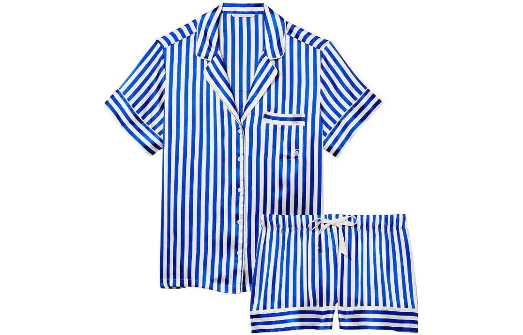 Victoria's Secret Satin Short Pajama Set Pajama Set Women's Blue Stripes