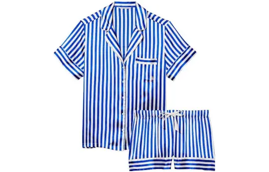Victoria's Secret Satin Short Pajama Set Pajama Set Women's Blue Stripes