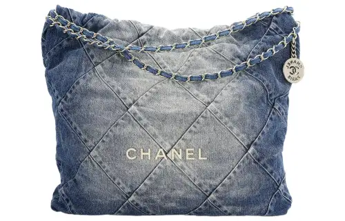 CHANEL 22Bag Distressed Denim Trash Bag, Tote Bag, Shopping Bag, Handbag, Shoulder Bag Medium Unisex Blue