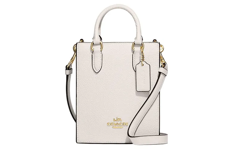 COACH N/S Pebbled Leather Tote Bag, Shopping Bag, Shoulder Bag, Crossbody Bag, Handbag Mini Women's White