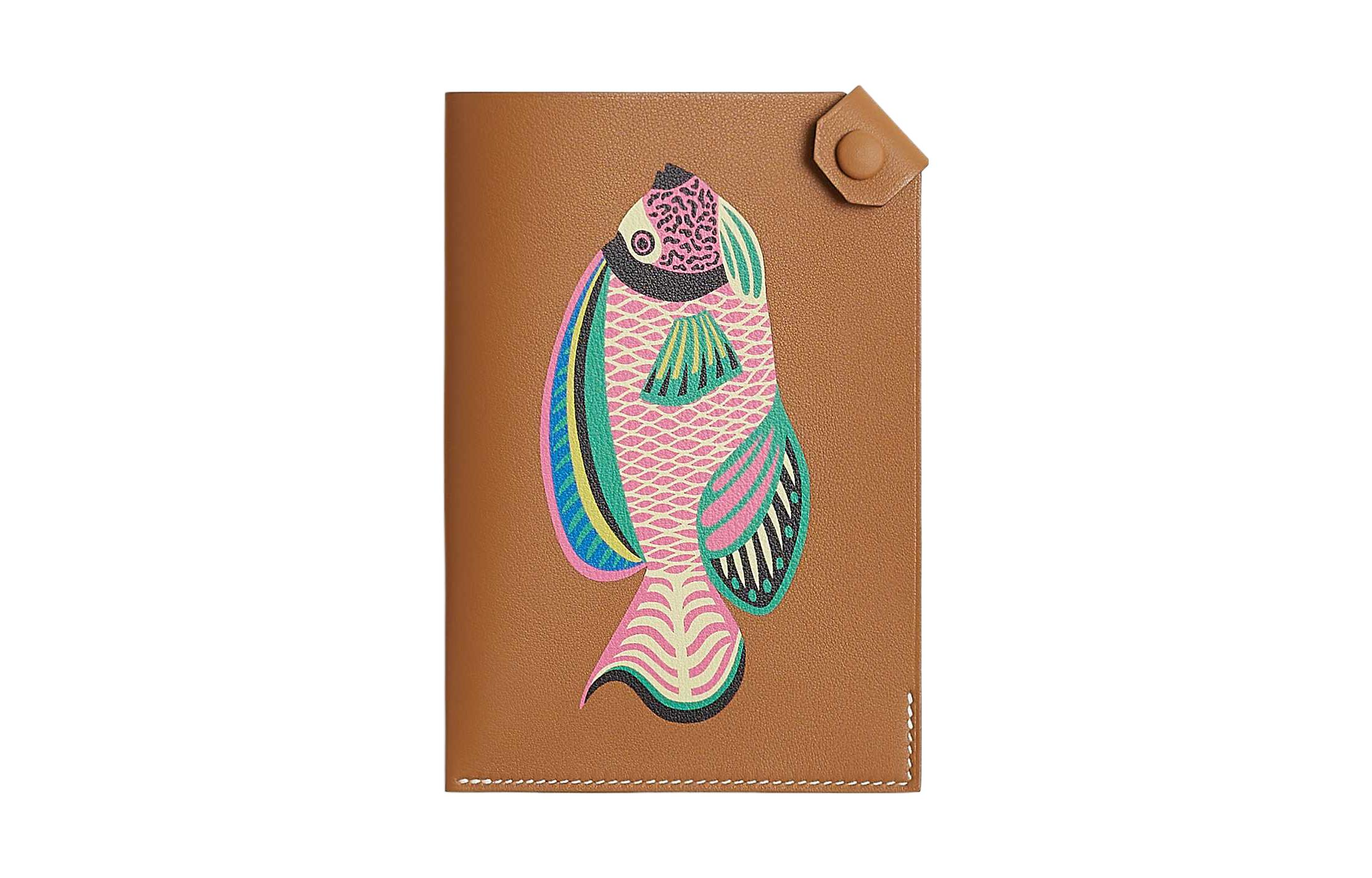 HERMES Tarmac Patterned Print Swift Calfskin Passport Holder Women's 37 Gold