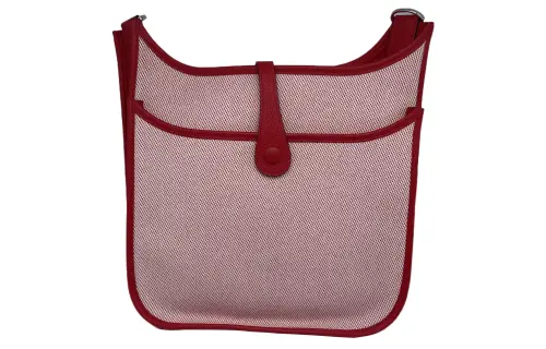 HERMES Evelyne Canvas With Clemence Bullock Leather Shoulder Bag, Crossbody Bag 29 Women's Heart Red/Pink