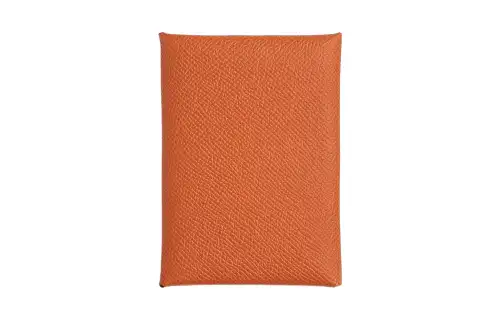 HERMES Calvi Duo Epsom Calfskin Card Holder Mini Women's 93 Orange
