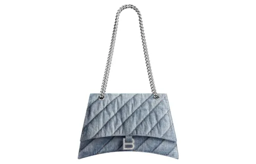 Balenciaga Crush Cotton With Denim Handbag, Shoulder Bag Medium Women's Blue