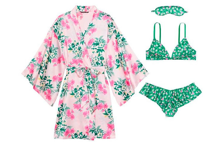 Victoria's Secret Gift box, set, bra, underwear, bathrobe, sleep mask, green pijama, 4 piece set