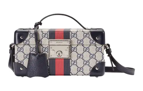 GUCCI Savoy Canvas With Leather Jewelry Box Storage Box Women's Beige/Blue
