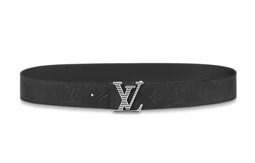 LOUIS VUITTON SHADOW Leather Enamel Leather Belts Men's Black Width 4cm