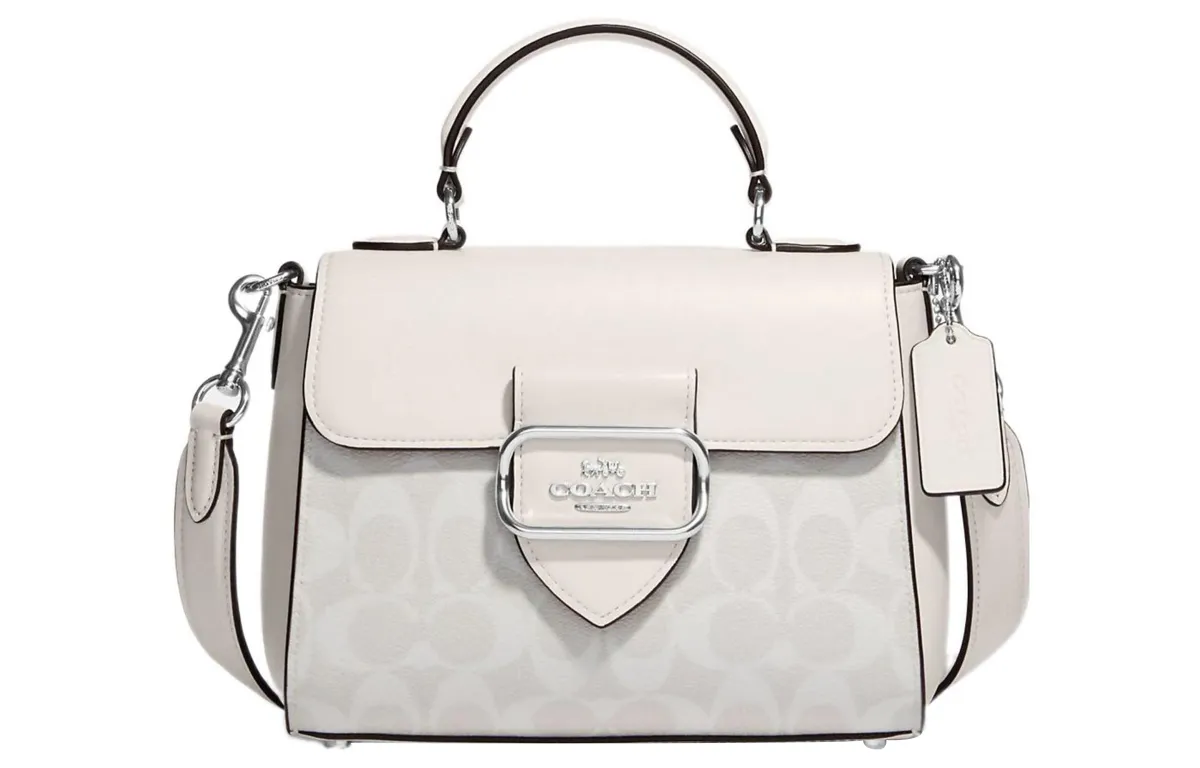 COACH Morgan Canvas With Leather Shoulder Bag, Crossbody Bag, Handbag Small Women's Ivory Gray & Glacier White