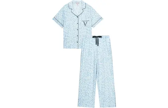 Victoria's Secret Pajama Set Women's Blue Leopard Print