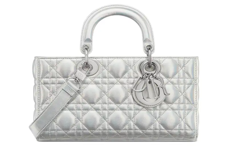 DIOR Lady D Joy Cannage Lambskin Handbag, Shoulder Bag, Crossbody Bag, Handbag Medium Women's Silver