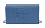 GUCCI Soho Litchi Grain Calfskin Shoulder Bag, Crossbody Bag Women's Blue