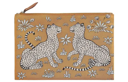 HERMES Silky Pocket Epsom Calfskin Makeup Bag Women's Sandy Beige & Chalk White & Gold