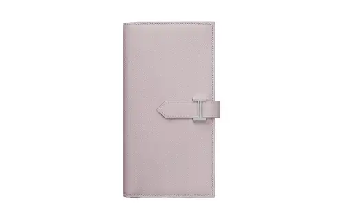 HERMES Bearn Silver Tone Buckle Epsom Calfskin Wallet Women's Light Purple