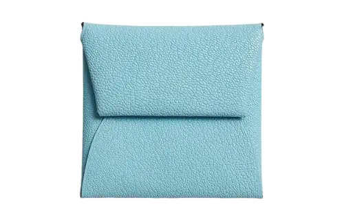 HERMES Bastia Silver Tone Buckle Mysore Goat Skin Wallet Women's U2Bleu Zephyr Wind Blue