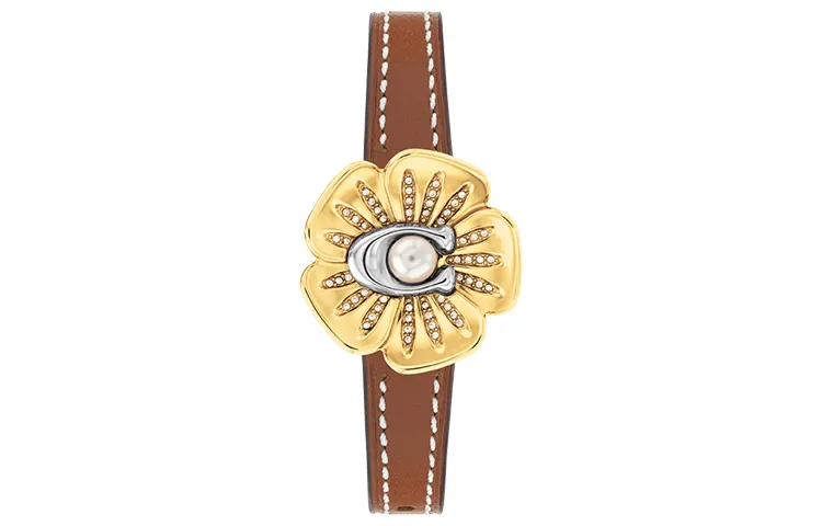 COACH Tearose Wrist Watches Quartz Movement Genuine Leather Strap Yellow Watch Dial Women's Watch
