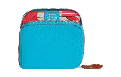 HERMES Silk'In Epsom With Barenia Calfskin Coin Purse Women's Frida Blue