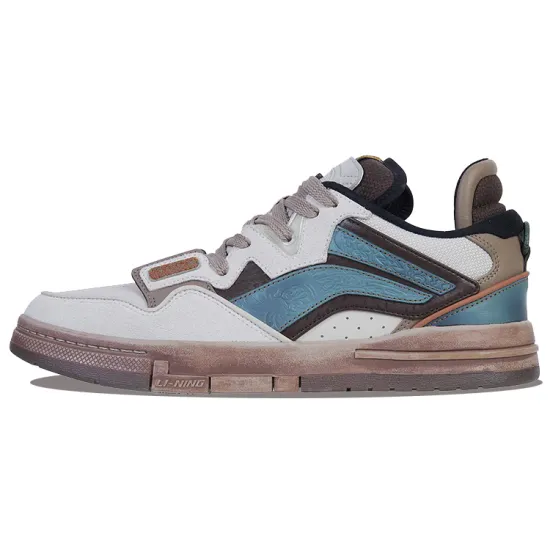 LiNing Wave Pro Bronze Anti Slip And Wear Resistant Lightweight Low Top Skateboard Shoes Men's Blue Umber