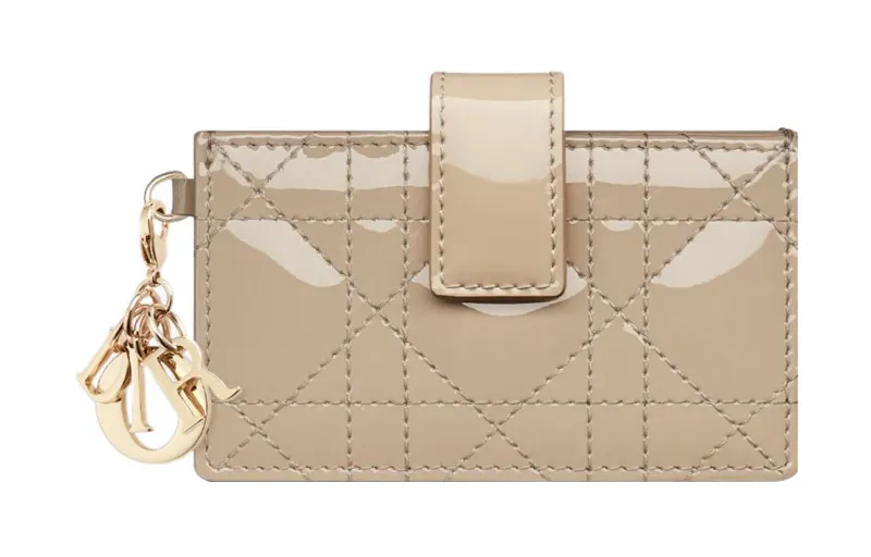 DIOR Lady Dior Patent Leather Calfskin Card Holder Card Holder Women's Sand
