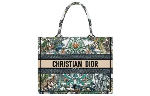DIOR Embroidery Tote Bag, Shopping Bag, Handbag Medium Women's White/Multicolor