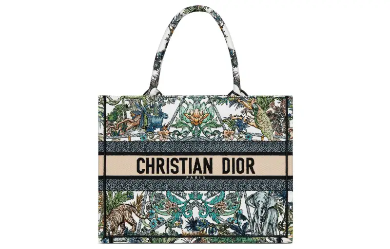 DIOR Embroidery Tote Bag, Shopping Bag, Handbag Medium Women's White/Multicolor