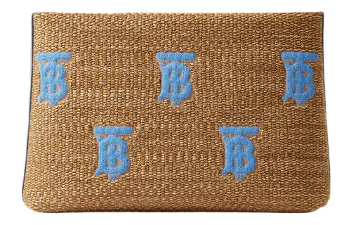 Burberry Calfskin Decoration Storage Bag Clutch Women's Natural/Cornflower Blue
