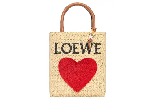 LOEWE Raffia Fiber Tote Bag, Shopping Bag, Handbag Regular Women's Natural/Red