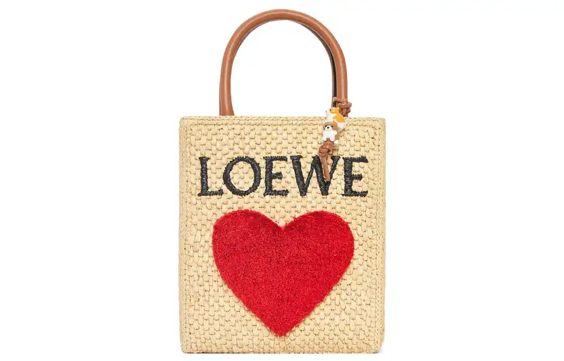 LOEWE Raffia Fiber Tote Bag, Shopping Bag, Handbag Regular Women's Natural/Red