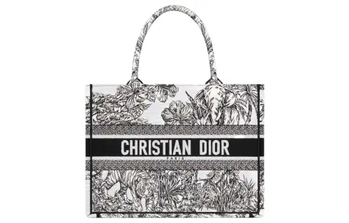 DIOR BookTote Embroidery Tote Bag, Shopping Bag, Handbag Medium Women's Black/White
