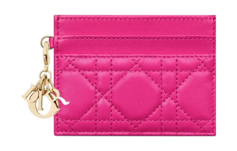 DIOR Lady Dior Sheepskin Card Holder Women's Rose Red
