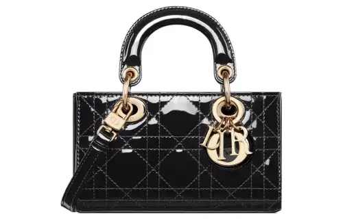 DIOR Lady D JOY Patent Leather, Cow Leather Handbag, Shoulder Bag, Crossbody Bag, Handbag Extra Mini Women's Black