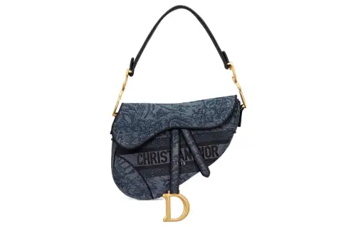 DIOR Saddle Embroidery Saddle Bag, One Shoulder Handbag Women's Blue
