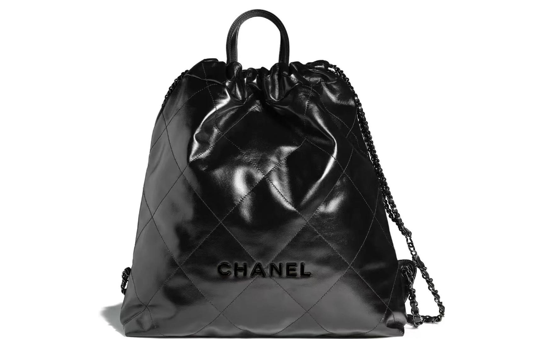 CHANEL 22Bag Shiny Calfskin Black Buckle Backpack Large Women's Black