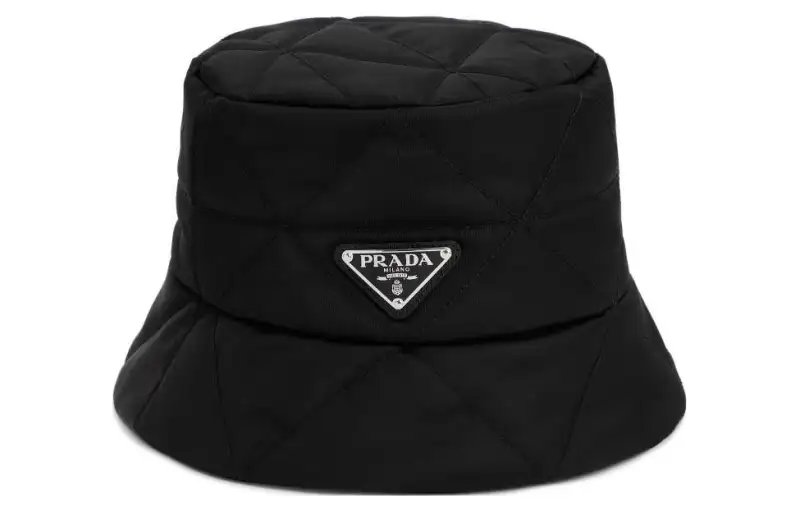 PRADA Triangle Logo Plaque Puffer Hat