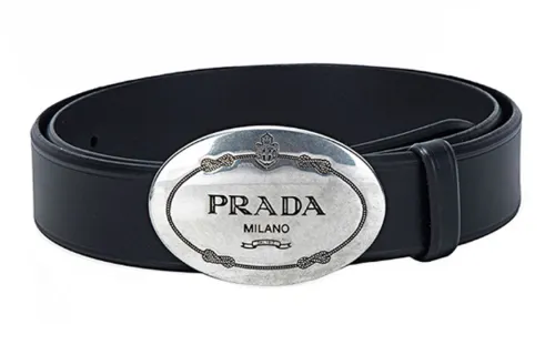 PRADA Cow Leather Belts Men's Black 3.5