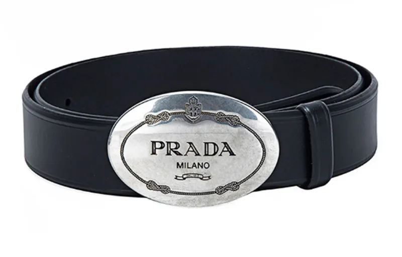 PRADA Cow Leather Belts Men's Black 3.5