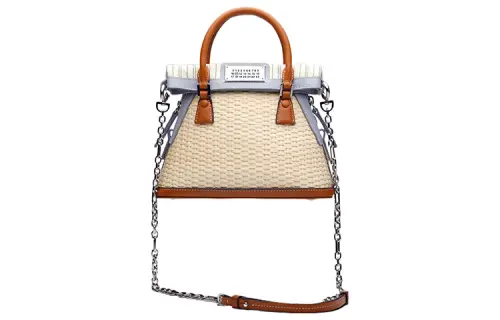 Maison Margiela 5AC Raffia With Calfskin Trim Dome Bag, Portable Crossbody Bag, Shoulder Bag Regular Women's Light Blue